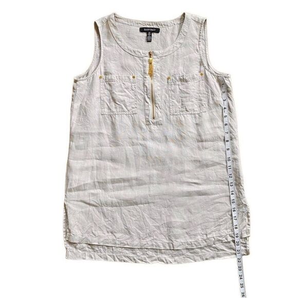 Ellen Tracy Linen Tan & Cream Pin Stripe Sleeveless Top w/ Gold Hardware Medium - Picture 10 of 12